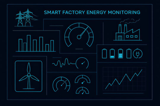 Smart factory energy monitoring utilizes predictive analytics and maintenance dashboards to optimize energy usage and enhance efficiency - Powered by Adobe