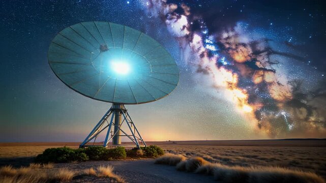 Desert Satellite Dish Reaching for the Stars and Cosmic Trail.