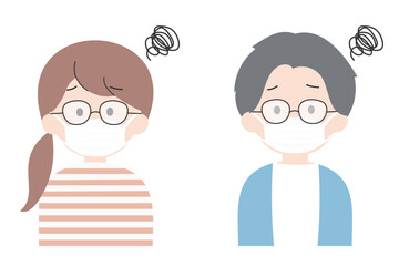 マスク着用でメガネが曇る若い日本人男女