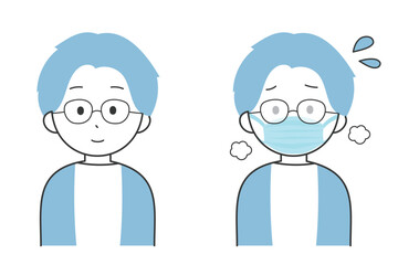 メガネがくもっている男性の表情バリエーション