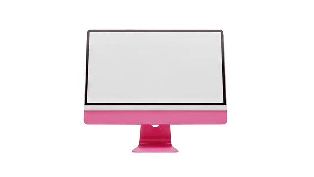 3D Pink iMac computer with blank screen transparent background