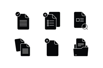 File Document Silhouette Icon Set with Various Actions in Vector Style