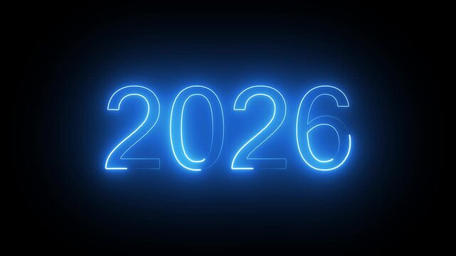 Futuristic Neon 2026 Text Glowing on Black Background