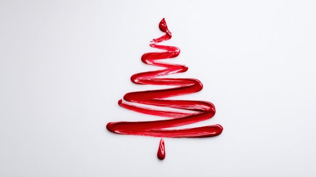 A minimalist depiction of a Christmas tree created with red paint, featuring a swirled design and a dripping effect. - Powered by Adobe