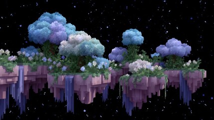 Vertical Gardens Floating in Space with Colorful Cloudy Landscapes