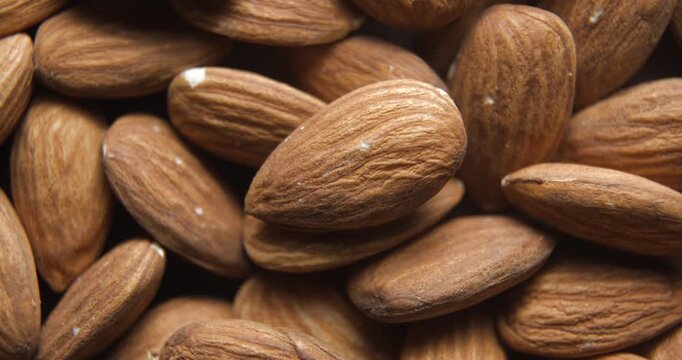 Almonds close up studio shot over rotating