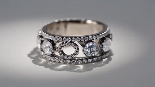 closeup of silver bracelet with diamonds gemstone on white surface