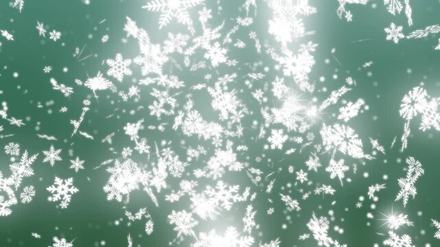 A green background with white border and screen snow falling from the sky flakes on blue snowflakes stars it black green screen animated chromakey background illustration design elements