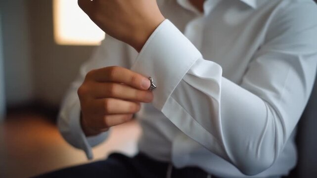 closeup of person delicately adjusting cufflinks