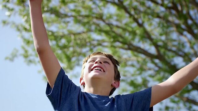 A Young Boy Joyfully Plays Frisbee on a Sunny Day, Enjoying Outdoor Recreation Fun