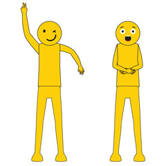 Cartoon emoticons collection with body gestures and different emotions feelings and expressions