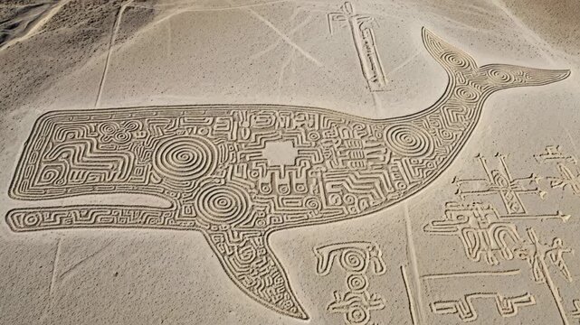 Ancient Mysteries: Nazca Lines Whale Geoglyph in the Peruvian Desert, A Journey Through Time