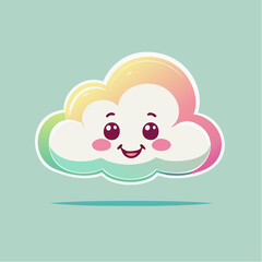 Cute cartoon cloud with rainbow colors and a happy face.