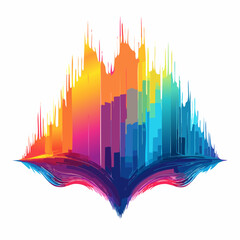 Colorful abstract cityscape with vibrant hues, resembling a skyline reflected in water, created with a digital painting style.