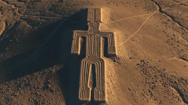 Mystical Geoglyphs Giant Figure, Atacama Desert, Ancient Humanoid Shape in Arid Landscape