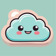 Cute cartoon cloud with a happy face, rosy cheeks, and a light blue color.