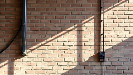 Industrial-style wall featuring exposed brick and metal accents with directional lighting.