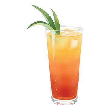POG Juice Cocktail Watercolor Vector Illustration Isolated on White Background

