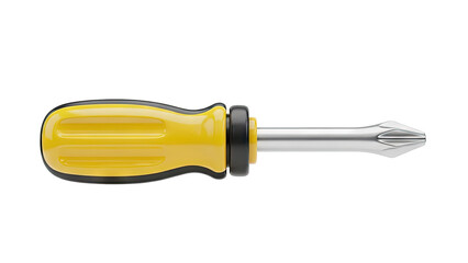 3D Phillips head screwdriver with yellow and black handle on transparent background