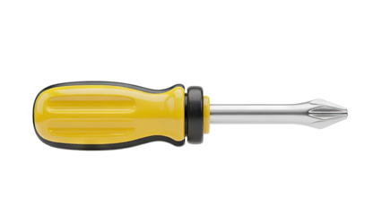 3D Phillips head screwdriver with yellow and black handle on transparent background