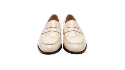 Cream patent leather penny loafers