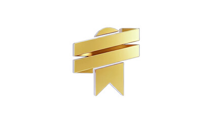 3D Golden ribbon award icon on transparent background