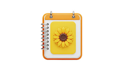 3D Icon of a Notebook with a Sunflower Design on transparent background