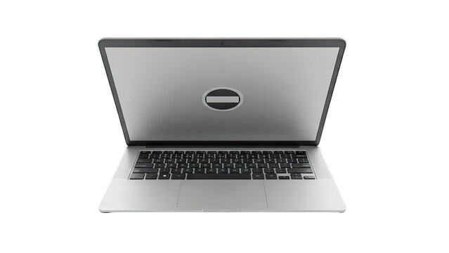 3D Modern Laptop with a Prohibition Symbol on Screen on transparent background