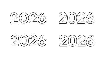 Modern graphic design featuring the number 2026 repeated in four distinct ways