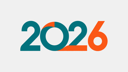 Modern graphic design of the year 2026 with teal and orange colors