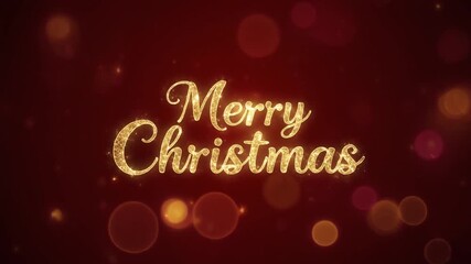 Elegant Golden Merry Christmas Message Glowing on a Rich Red Background with Soft Bokeh Lights for Holiday Season