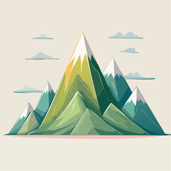 Illustration of a mountain range with snow-capped peaks and a light beige background.