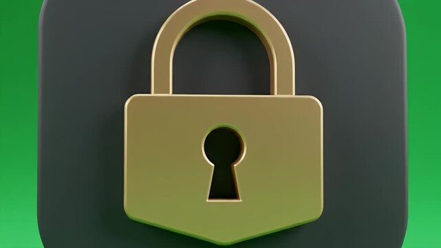 A gold padlock appears on a dark gray square against a green background in a cinematic zoom.