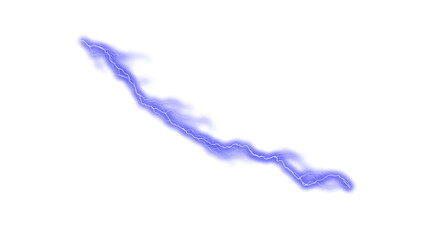 A bright white lightning bolt striking diagonally across a vibrant blue background with a transparent effect and isolated on transparent background © Moynul Haque