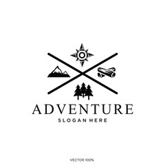 Adventure Outdoor Emblem with Compass and Wilderness Elements