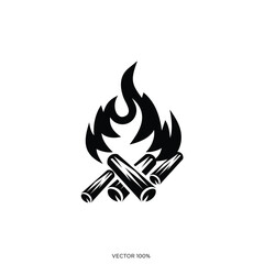 Campfire Icon with Firewood and Flame