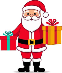 Cute Cartoon Santa Claus Holding Colorful Christmas Presents