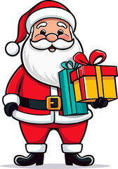 Cute Cartoon Santa Claus Holding Colorful Christmas Presents