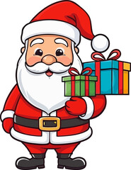 Cute Cartoon Santa Claus Holding Colorful Christmas Presents