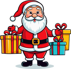 Cute Cartoon Santa Claus Holding Colorful Christmas Presents