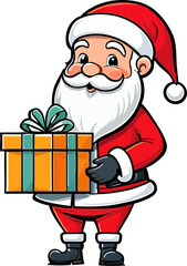 Cute Cartoon Santa Claus Holding Colorful Christmas Presents