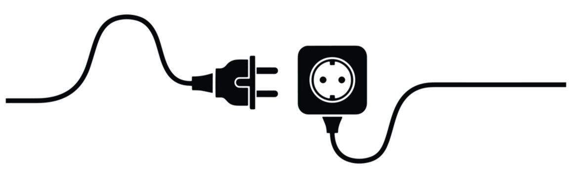Electrical Plug and Socket with Sine Wave Cable &ndash; Vector Power Connection Illustration on White Background