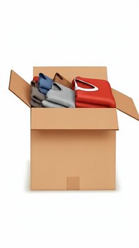 Donation Box Full of Clothes Ready for Recycling and Reuse