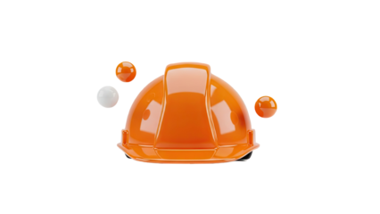 3D Orange Hard Hat and Spheres on transparent background