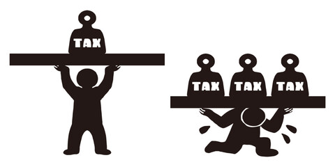 People Supporting Taxes and Person Crushed by Heavy Tax Burden Vector Illustration