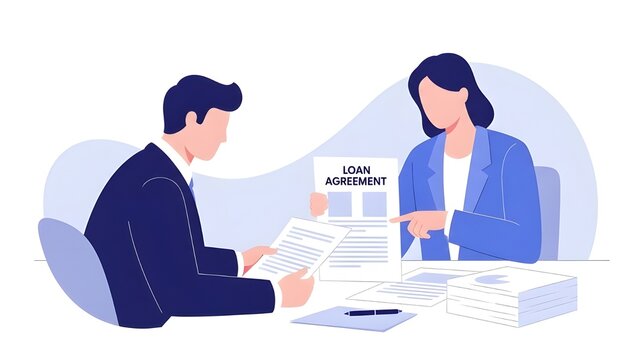 Businessman Reviewing Loan Agreements With Banker In Modern Office Analyzing Financial Documents Paperwork And Contract Details For Corporate Funding And Investment Decisions
