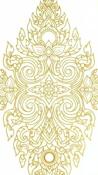 Elegant Golden Thai Ornament Design With Intricate Swirls On White Background