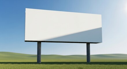 Fototapeta premium Billboard advertisement structure in the countryside with green grass and clear skies for