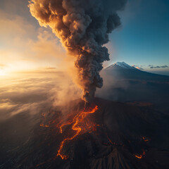 volcano in the morning sun