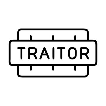 Neon sign. Word traitor against brick wall. Night view
